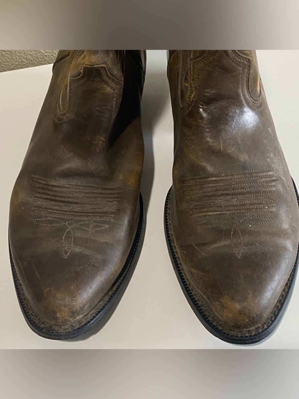 Ariat Tan Leather Western Boots men size 12D cowboy western Distressed Brown - Picture 5 of 15